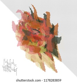 Abstract watercolor shape isolated on white background with transparent grid. Delicate colorful transparent overlaps create paint blot.