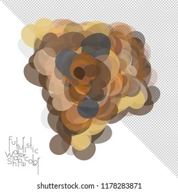Abstract watercolor shape isolated on white background with transparent grid. Delicate colorful transparent overlaps create paint blot.