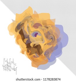 Abstract watercolor shape isolated on white background with transparent grid. Delicate colorful transparent overlaps create paint blot.