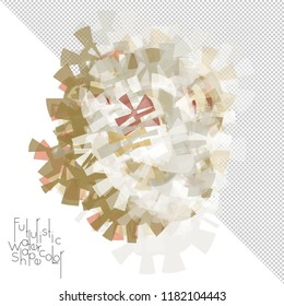 Abstract watercolor shape isolated on white background with transparent grid. Delicate colorful transparent overlaps create paint blot.
