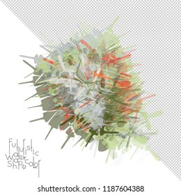 Abstract watercolor shape isolated on white background with transparent grid. Delicate colorful transparent overlaps create paint blot.