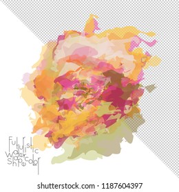 Abstract watercolor shape isolated on white background with transparent grid. Delicate colorful transparent overlaps create paint blot.