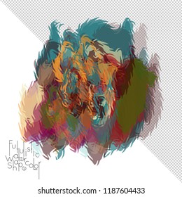 Abstract watercolor shape isolated on white background with transparent grid. Delicate colorful transparent overlaps create paint blot.