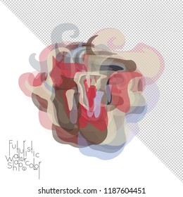 Abstract watercolor shape isolated on white background with transparent grid. Delicate colorful transparent overlaps create paint blot.