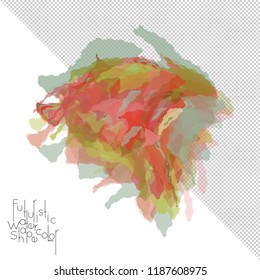 Abstract watercolor shape isolated on white background with transparent grid. Delicate colorful transparent overlaps create paint blot.