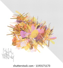 Abstract watercolor shape isolated on white background with transparent grid. Delicate colorful transparent overlaps create paint blot.