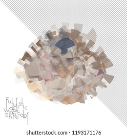 Abstract watercolor shape isolated on white background with transparent grid. Delicate colorful transparent overlaps create paint blot.