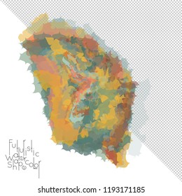 Abstract watercolor shape isolated on white background with transparent grid. Delicate colorful transparent overlaps create paint blot.
