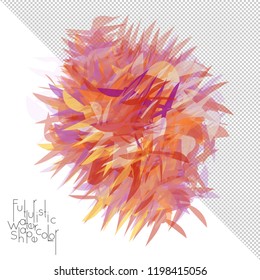 Abstract watercolor shape isolated on white background with transparent grid. Delicate colorful transparent overlaps create paint blot.