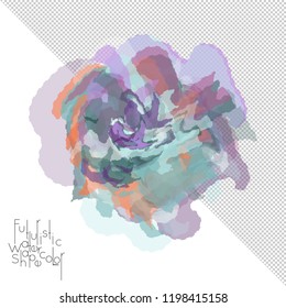 Abstract watercolor shape isolated on white background with transparent grid. Delicate colorful transparent overlaps create paint blot.