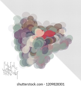 Abstract watercolor shape isolated on white background with transparent grid. Delicate colorful transparent overlaps create paint blot.