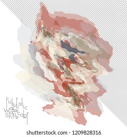 Abstract watercolor shape isolated on white background with transparent grid. Delicate colorful transparent overlaps create paint blot.