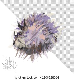 Abstract watercolor shape isolated on white background with transparent grid. Delicate colorful transparent overlaps create paint blot.