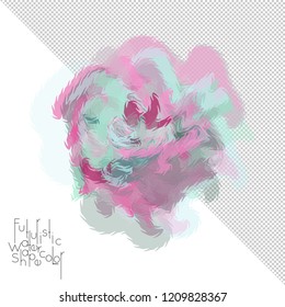 Abstract watercolor shape isolated on white background with transparent grid. Delicate colorful transparent overlaps create paint blot.
