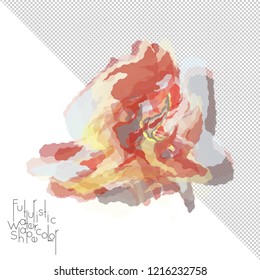 Abstract watercolor shape isolated on white background with transparent grid. Delicate colorful transparent overlaps create paint blot.