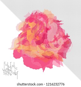 Abstract watercolor shape isolated on white background with transparent grid. Delicate colorful transparent overlaps create paint blot.