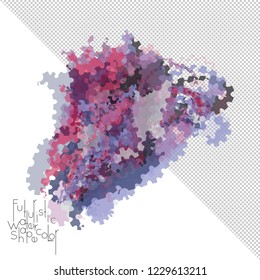 Abstract watercolor shape isolated on white background with transparent grid. Delicate colorful transparent overlaps create paint blot.