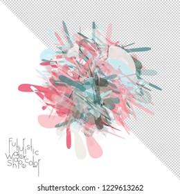 Abstract watercolor shape isolated on white background with transparent grid. Delicate colorful transparent overlaps create paint blot.