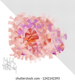Abstract watercolor shape isolated on white background with transparent grid. Delicate colorful transparent overlaps create paint blot.