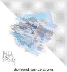 Abstract watercolor shape isolated on white background with transparent grid. Delicate colorful transparent overlaps create paint blot.