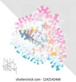 Abstract watercolor shape isolated on white background with transparent grid. Delicate colorful transparent overlaps create paint blot.