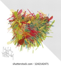 Abstract watercolor shape isolated on white background with transparent grid. Delicate colorful transparent overlaps create paint blot.