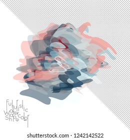 Abstract watercolor shape isolated on white background with transparent grid. Delicate colorful transparent overlaps create paint blot.