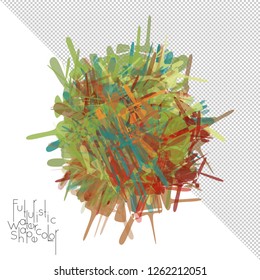 Abstract watercolor shape isolated on white background with transparent grid. Delicate colorful transparent overlaps create paint blot.