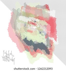 Abstract watercolor shape isolated on white background with transparent grid. Delicate colorful transparent overlaps create paint blot.
