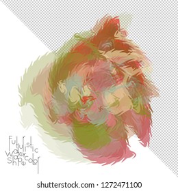 Abstract watercolor shape isolated on white background with transparent grid. Delicate colorful transparent overlaps create paint blot.