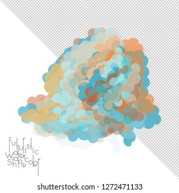Abstract watercolor shape isolated on white background with transparent grid. Delicate colorful transparent overlaps create paint blot.