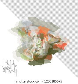 Abstract watercolor shape isolated on white background with transparent grid. Delicate colorful transparent overlaps create paint blot.