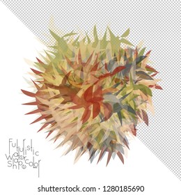 Abstract watercolor shape isolated on white background with transparent grid. Delicate colorful transparent overlaps create paint blot.
