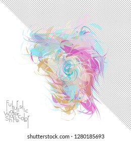 Abstract watercolor shape isolated on white background with transparent grid. Delicate colorful transparent overlaps create paint blot.