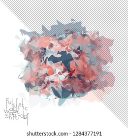 Abstract watercolor shape isolated on white background with transparent grid. Delicate colorful transparent overlaps create paint blot.