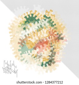 Abstract watercolor shape isolated on white background with transparent grid. Delicate colorful transparent overlaps create paint blot.