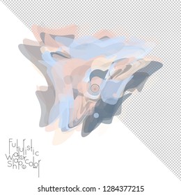 Abstract watercolor shape isolated on white background with transparent grid. Delicate colorful transparent overlaps create paint blot.