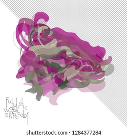 Abstract watercolor shape isolated on white background with transparent grid. Delicate colorful transparent overlaps create paint blot.