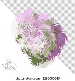 Abstract watercolor shape isolated on white background with transparent grid. Delicate colorful transparent overlaps create paint blot.