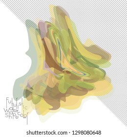 Abstract watercolor shape isolated on white background with transparent grid. Delicate colorful transparent overlaps create paint blot.
