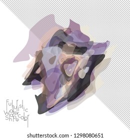 Abstract watercolor shape isolated on white background with transparent grid. Delicate colorful transparent overlaps create paint blot.