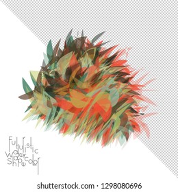 Abstract watercolor shape isolated on white background with transparent grid. Delicate colorful transparent overlaps create paint blot.