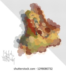 Abstract watercolor shape isolated on white background with transparent grid. Delicate colorful transparent overlaps create paint blot.
