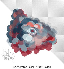 Abstract watercolor shape isolated on white background with transparent grid. Delicate colorful transparent overlaps create paint blot.