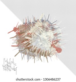 Abstract watercolor shape isolated on white background with transparent grid. Delicate colorful transparent overlaps create paint blot.