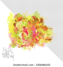 Abstract watercolor shape isolated on white background with transparent grid. Delicate colorful transparent overlaps create paint blot.