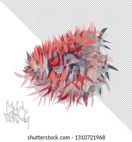 Abstract watercolor shape isolated on white background with transparent grid. Delicate colorful transparent overlaps create paint blot.
