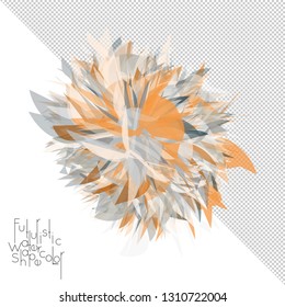 Abstract watercolor shape isolated on white background with transparent grid. Delicate colorful transparent overlaps create paint blot.