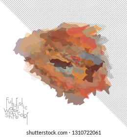 Abstract watercolor shape isolated on white background with transparent grid. Delicate colorful transparent overlaps create paint blot.