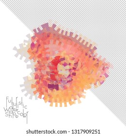 Abstract watercolor shape isolated on white background with transparent grid. Delicate colorful transparent overlaps create paint blot.